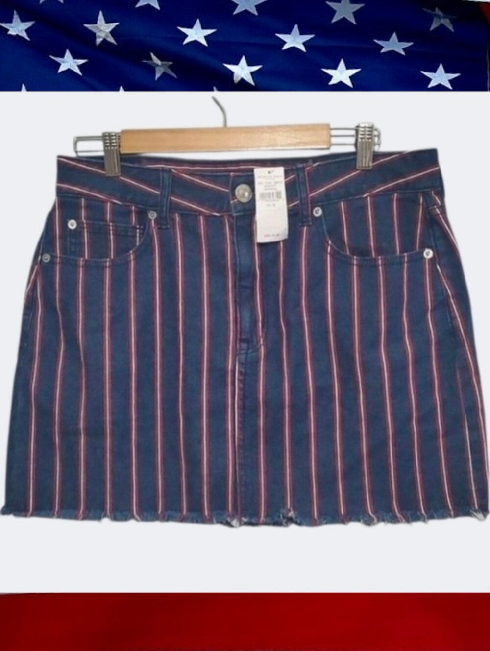 NWT Festival American Eagle Skirt Size 12 Blue Red White Jean Mini Stripes USA